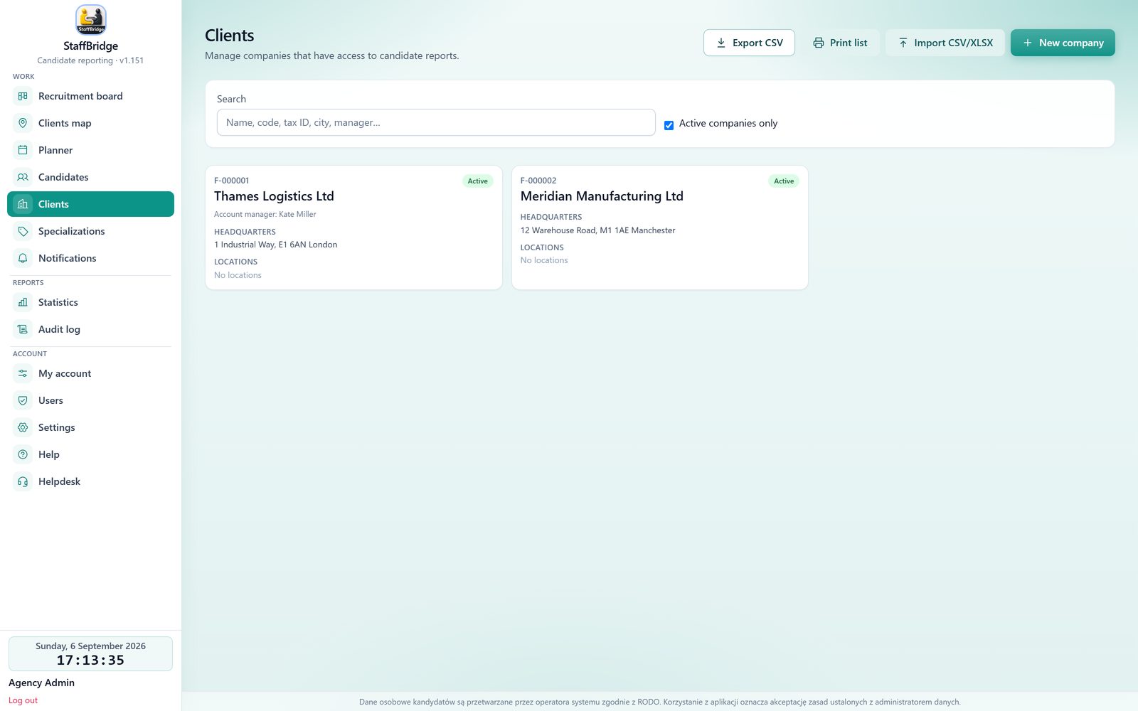 Client companies list